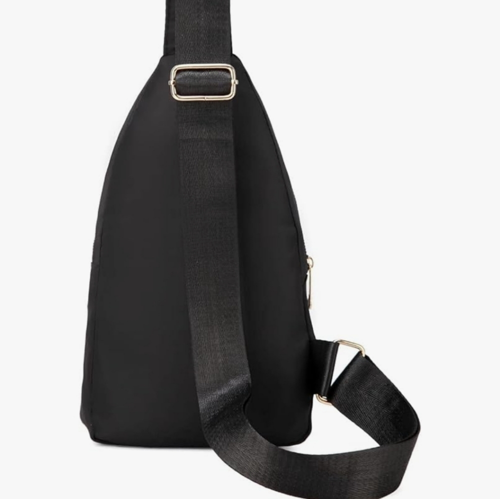 NWT Crossbody Sling Bag Black with Gold Zippers/Hardware One Size - Picture 4 of 5